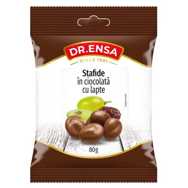 Stafide în ciocolată cu lapte 80g Dr. Ensa