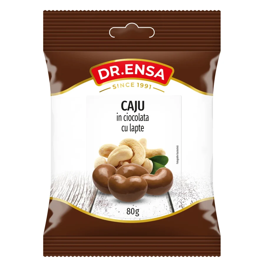 Caju în ciocolată cu lapte 80g Dr. Ensa