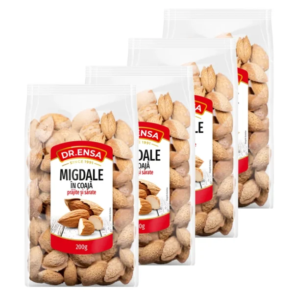 Migdale în coajă, prăjite și sărate 200g x 4 bucăți