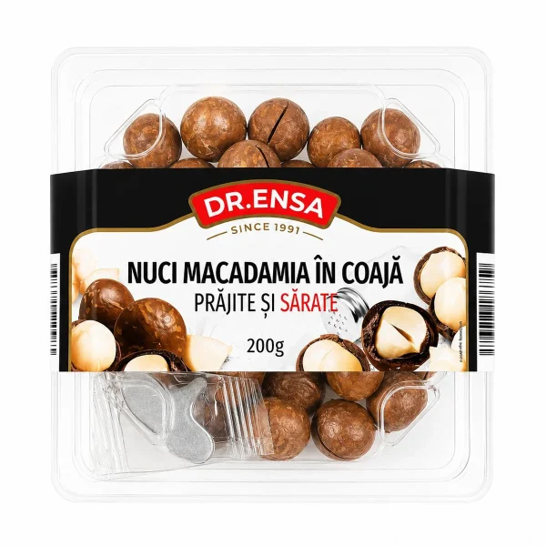 Nuci macadamia în coajă Dr. ENSA (200g) cu desfăcător gratuit